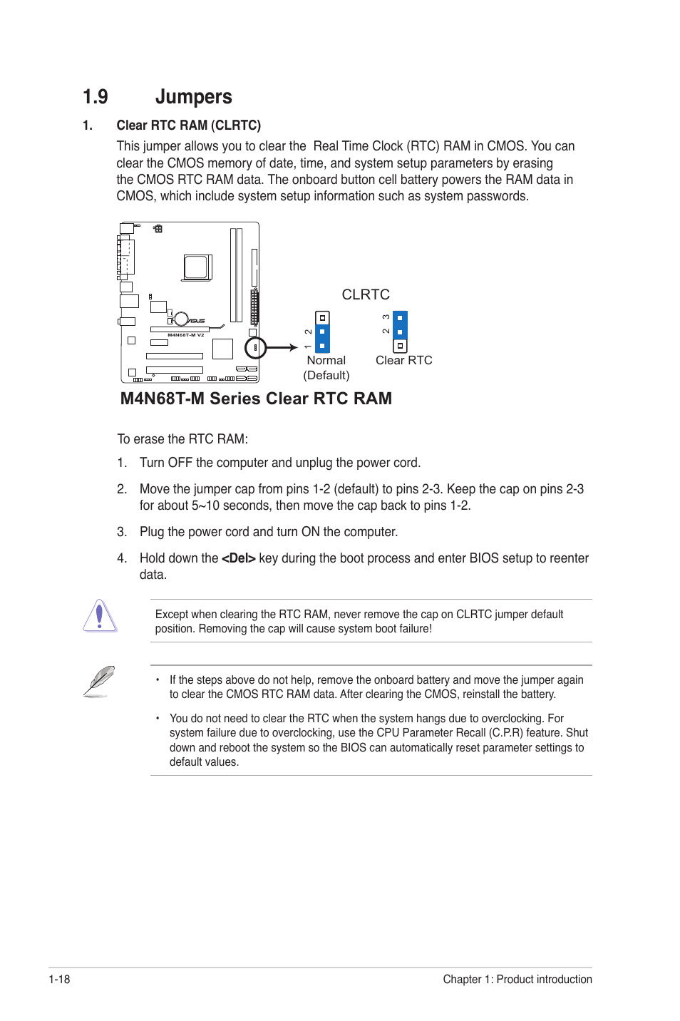 9 jumpers, M4n68t-m series clear rtc ram | Asus M4N68T-M V2 User Manual | Page 28 / 66