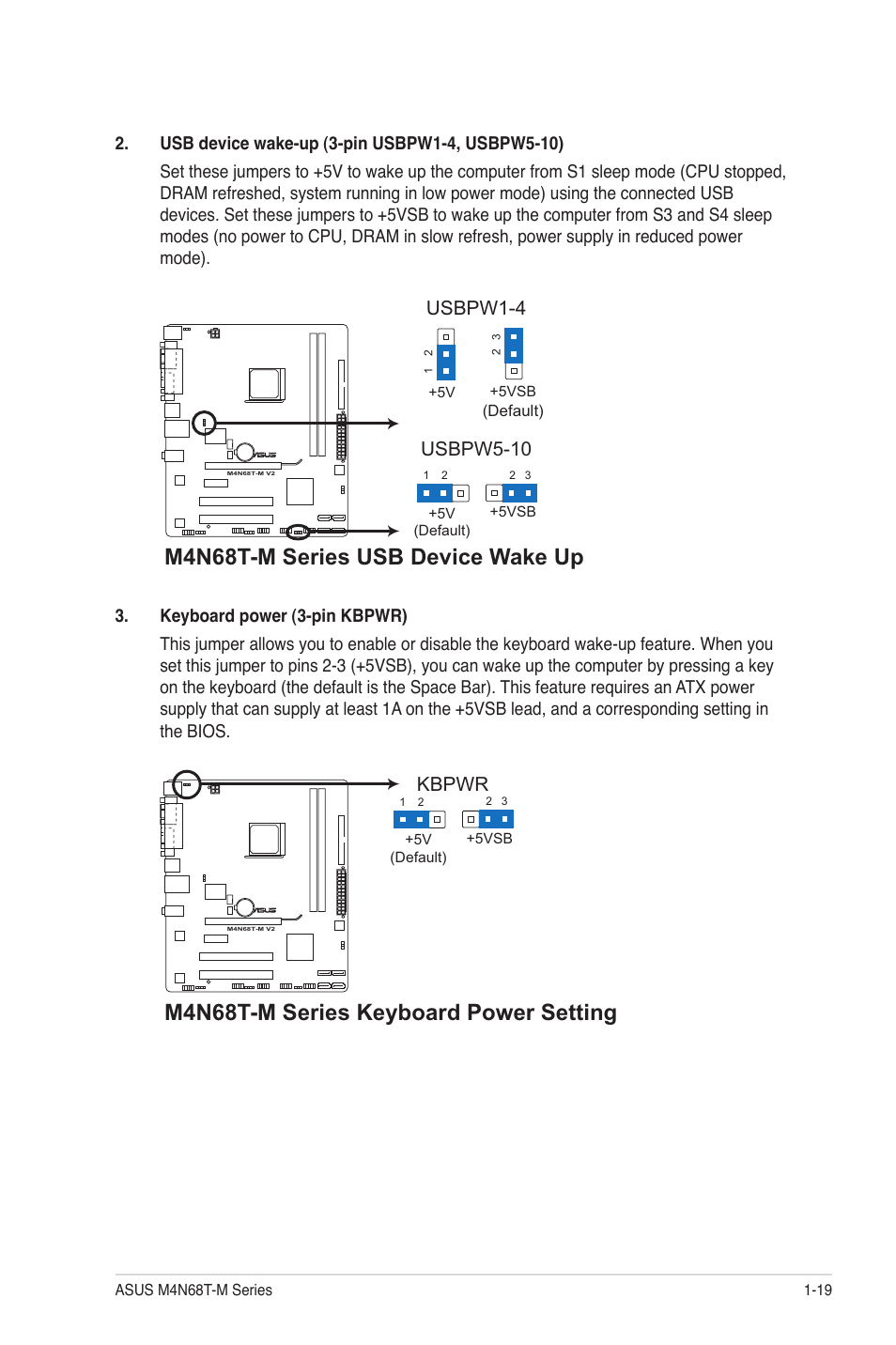 M4n68t-m series usb device wake up, M4n68t-m series keyboard power setting, Usbpw5-10 | Usbpw1-4, Kbpwr | Asus M4N68T-M V2 User Manual | Page 29 / 66