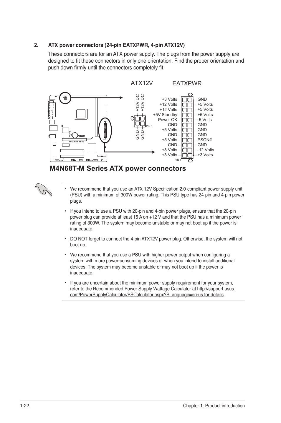 M4n68t-m series atx power connectors, Eatxpwr, Atx12v | Asus M4N68T-M V2 User Manual | Page 32 / 66