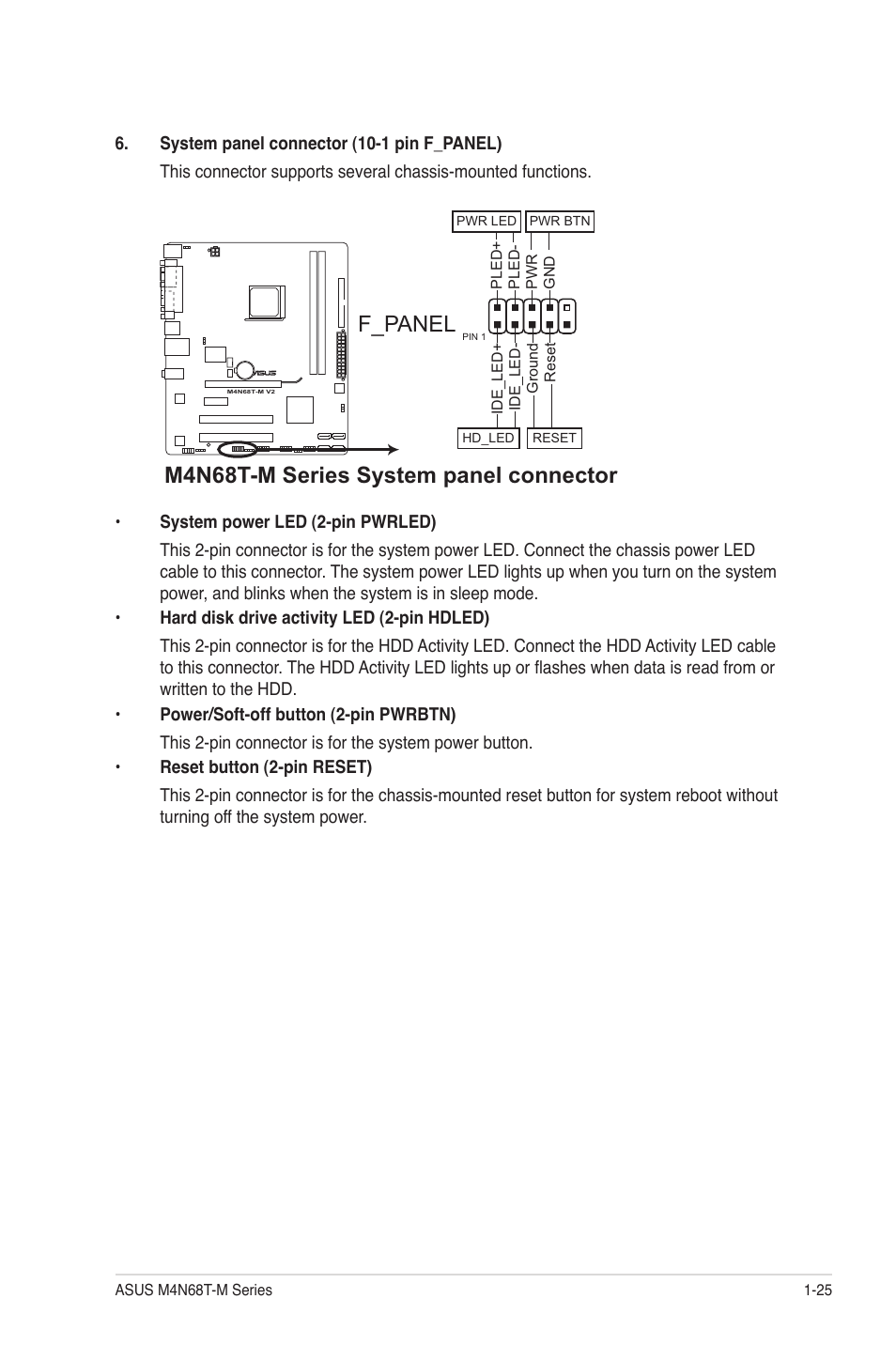 M4n68t-m series system panel connector, F_panel | Asus M4N68T-M V2 User Manual | Page 35 / 66