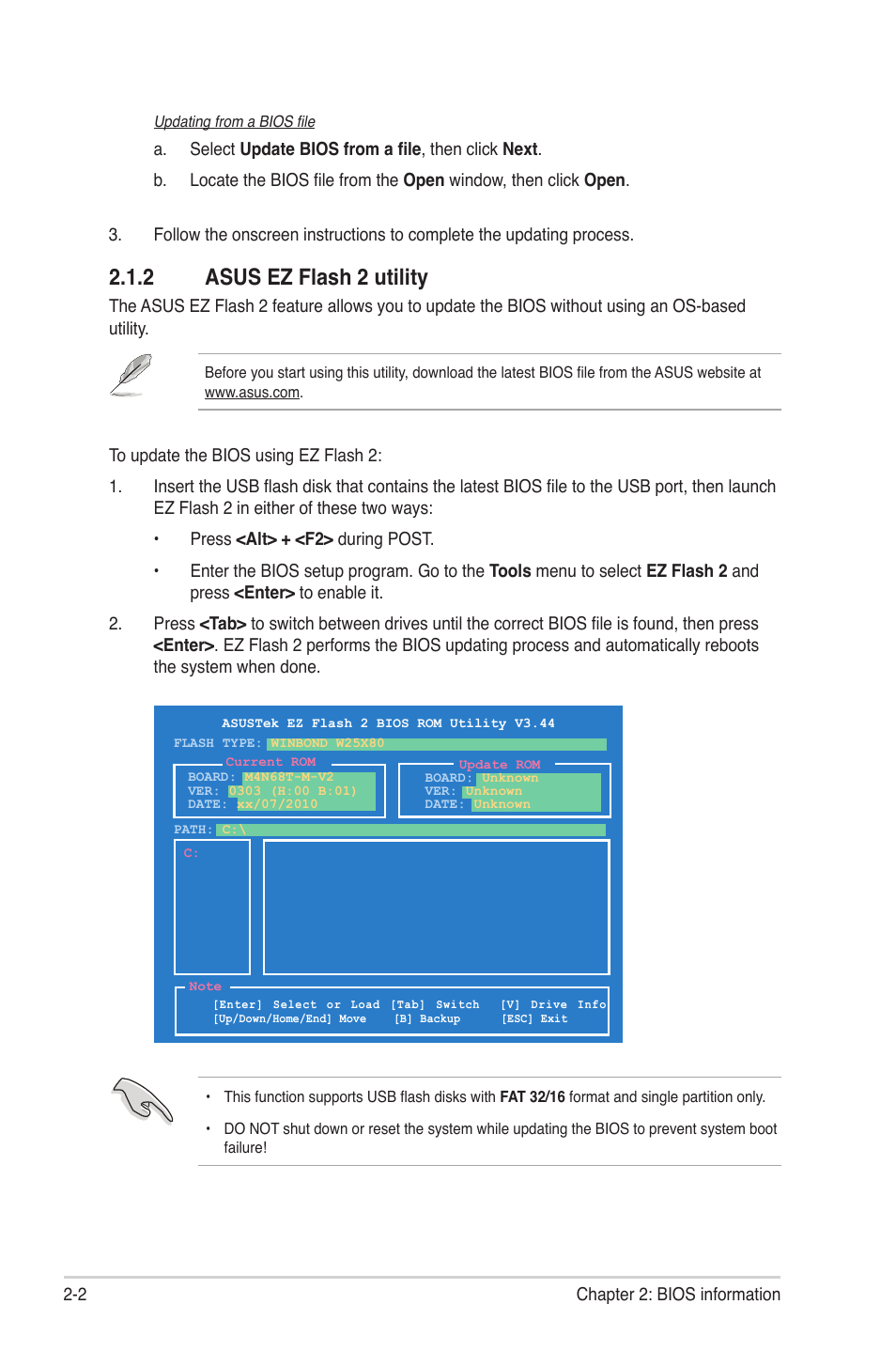 2 asus ez flash 2 utility | Asus M4N68T-M V2 User Manual | Page 40 / 66