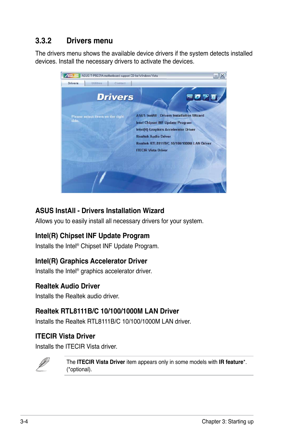 2 drivers menu | Asus T4-P5G31A User Manual | Page 42 / 94