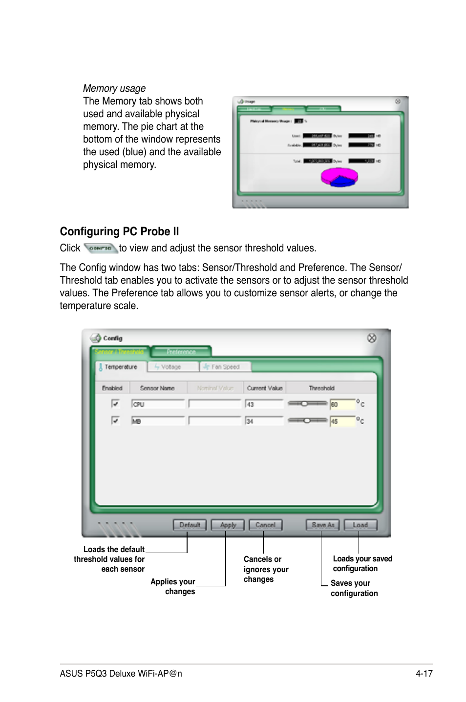 Configuring pc probe ii | Asus P5Q3 Deluxe/WiFi-AP @n User Manual | Page 131 / 190