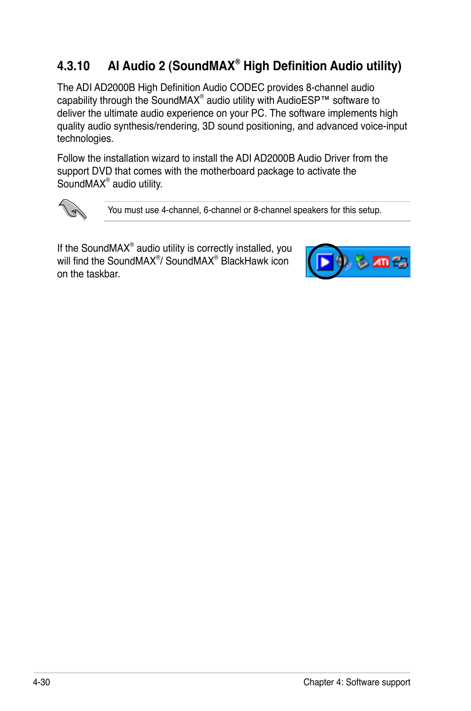 10 ai audio 2 (soundmax, High definition audio utility) -30, High definition audio utility) | Asus P5Q3 Deluxe/WiFi-AP @n User Manual | Page 144 / 190