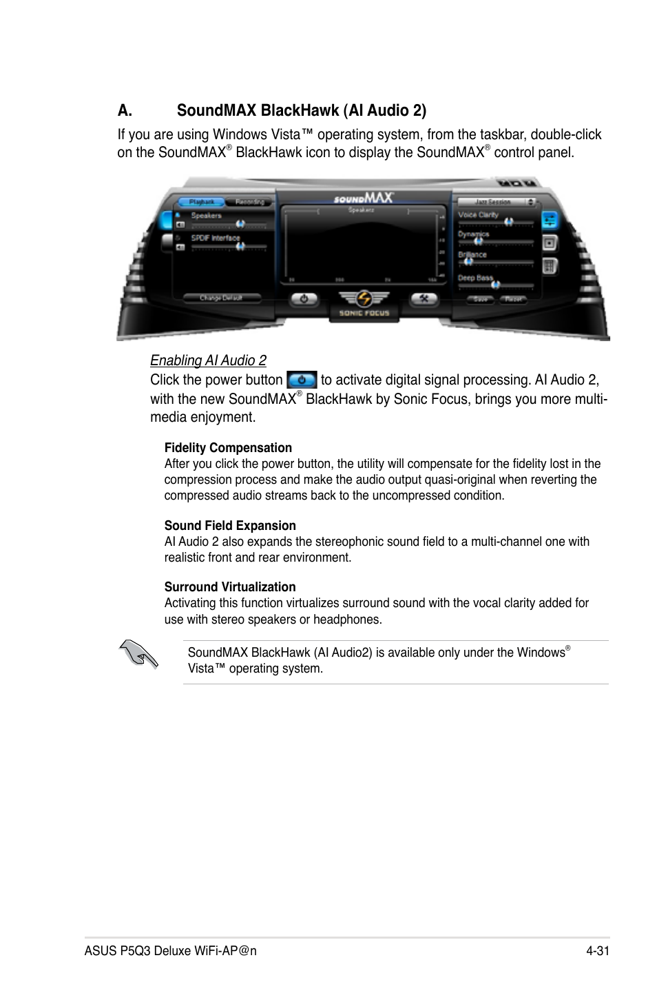 A. soundmax blackhawk (ai audio 2) | Asus P5Q3 Deluxe/WiFi-AP @n User Manual | Page 145 / 190