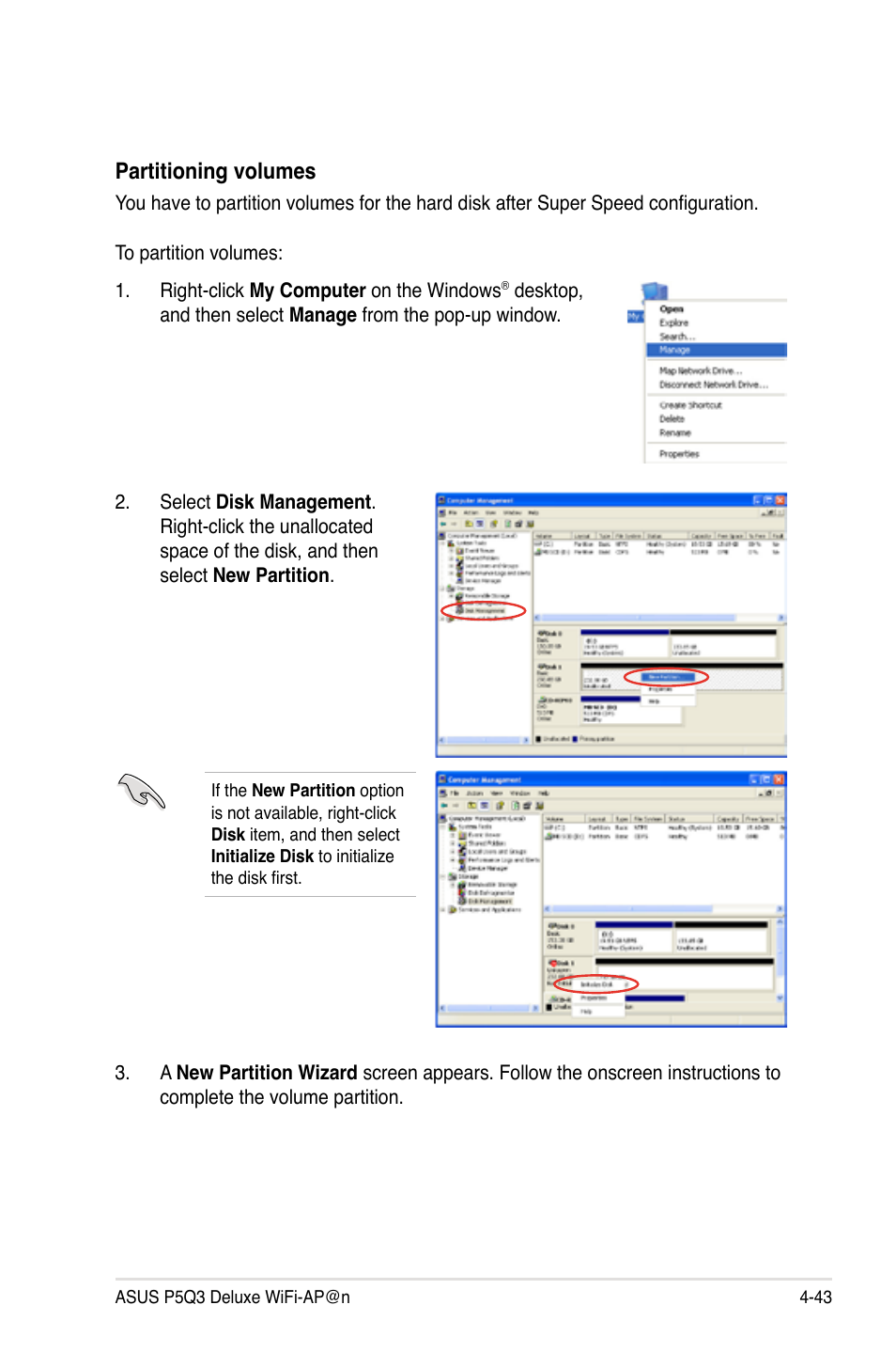 Partitioning volumes | Asus P5Q3 Deluxe/WiFi-AP @n User Manual | Page 157 / 190