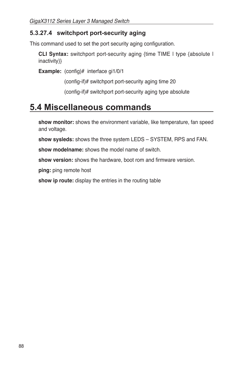 4 switchport port-security aging, 4 miscellaneous commands | Asus GigaX3112 User Manual | Page 101 / 118