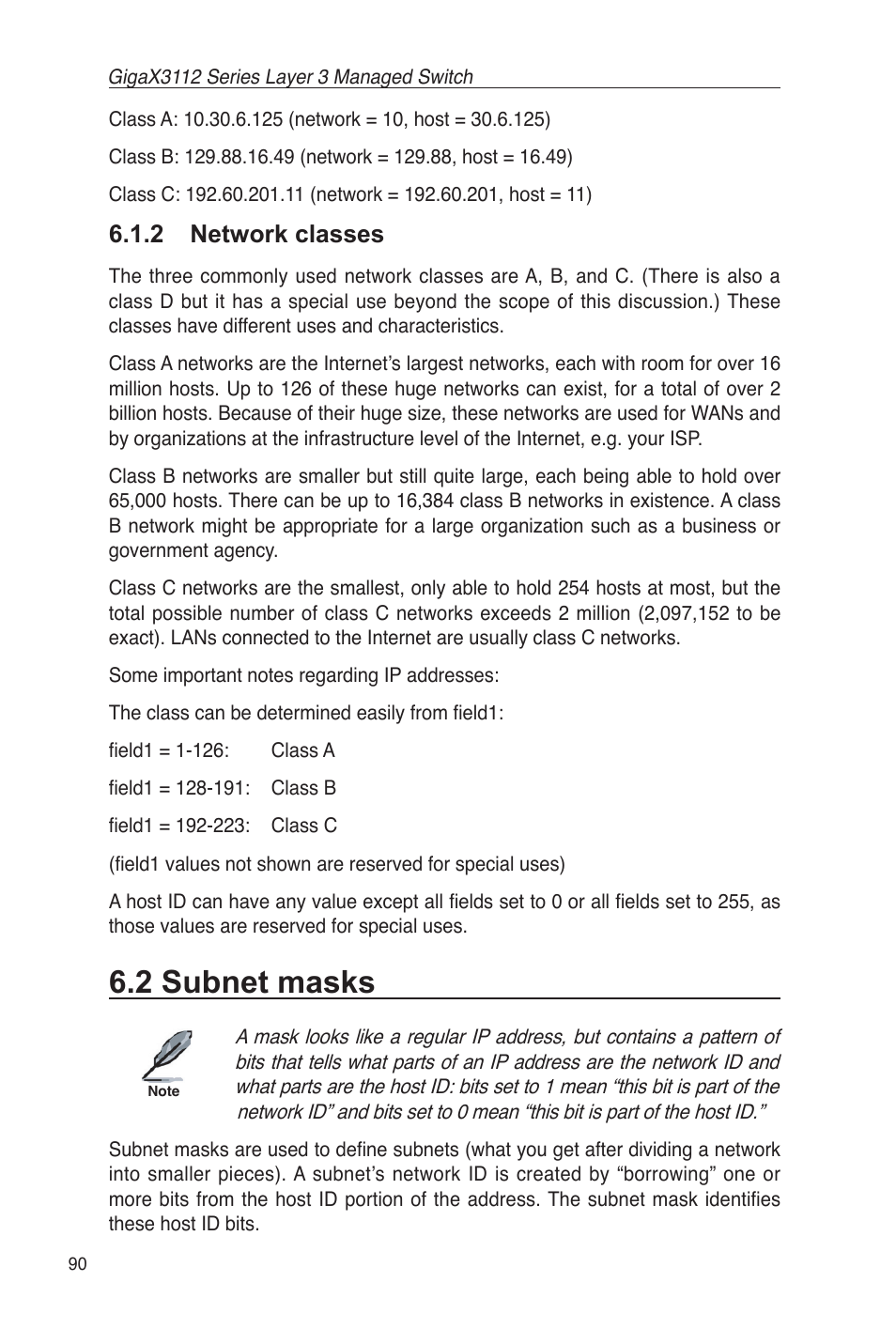 2 subnet masks, 2 network classes | Asus GigaX3112 User Manual | Page 103 / 118