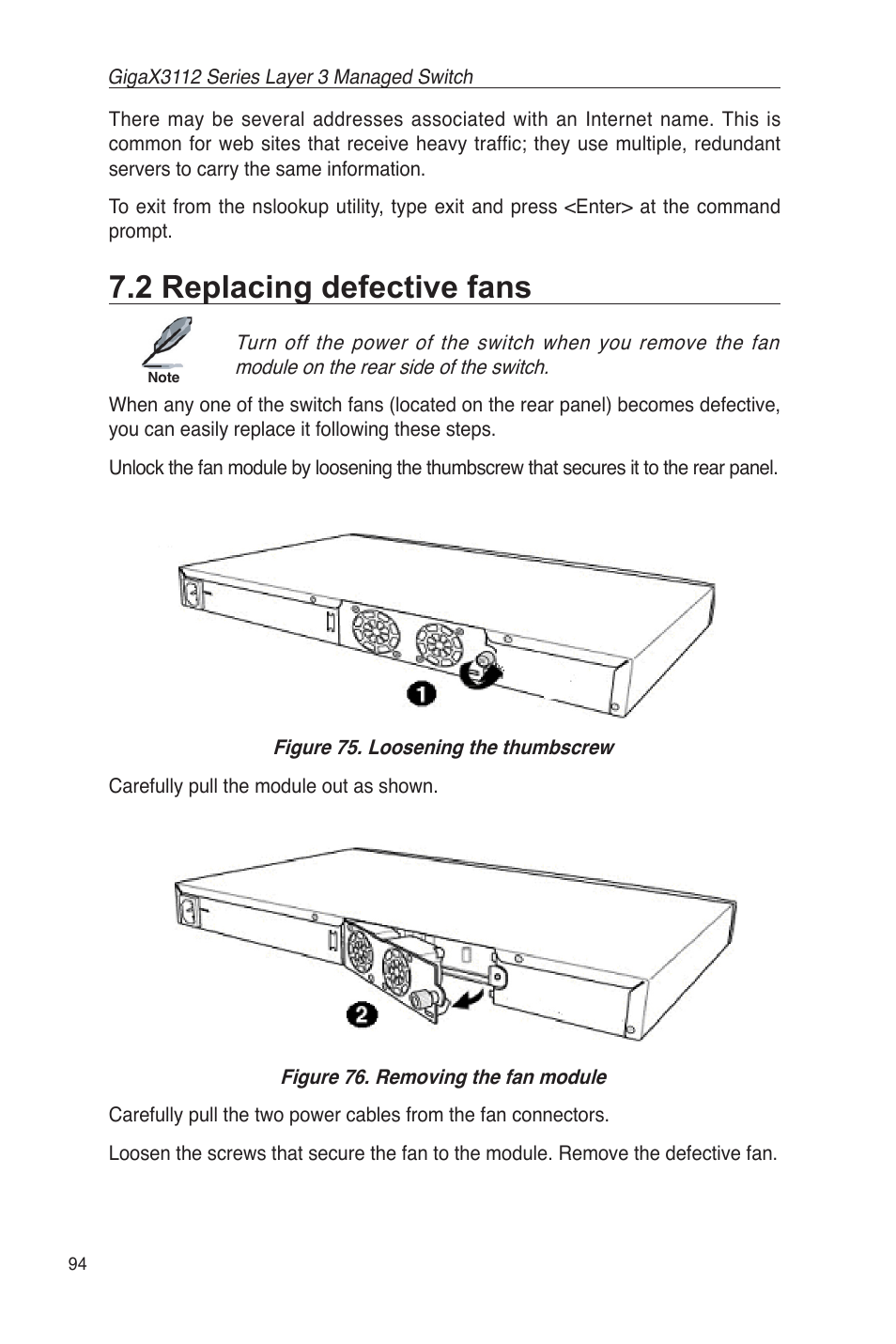 2 replacing defective fans | Asus GigaX3112 User Manual | Page 107 / 118