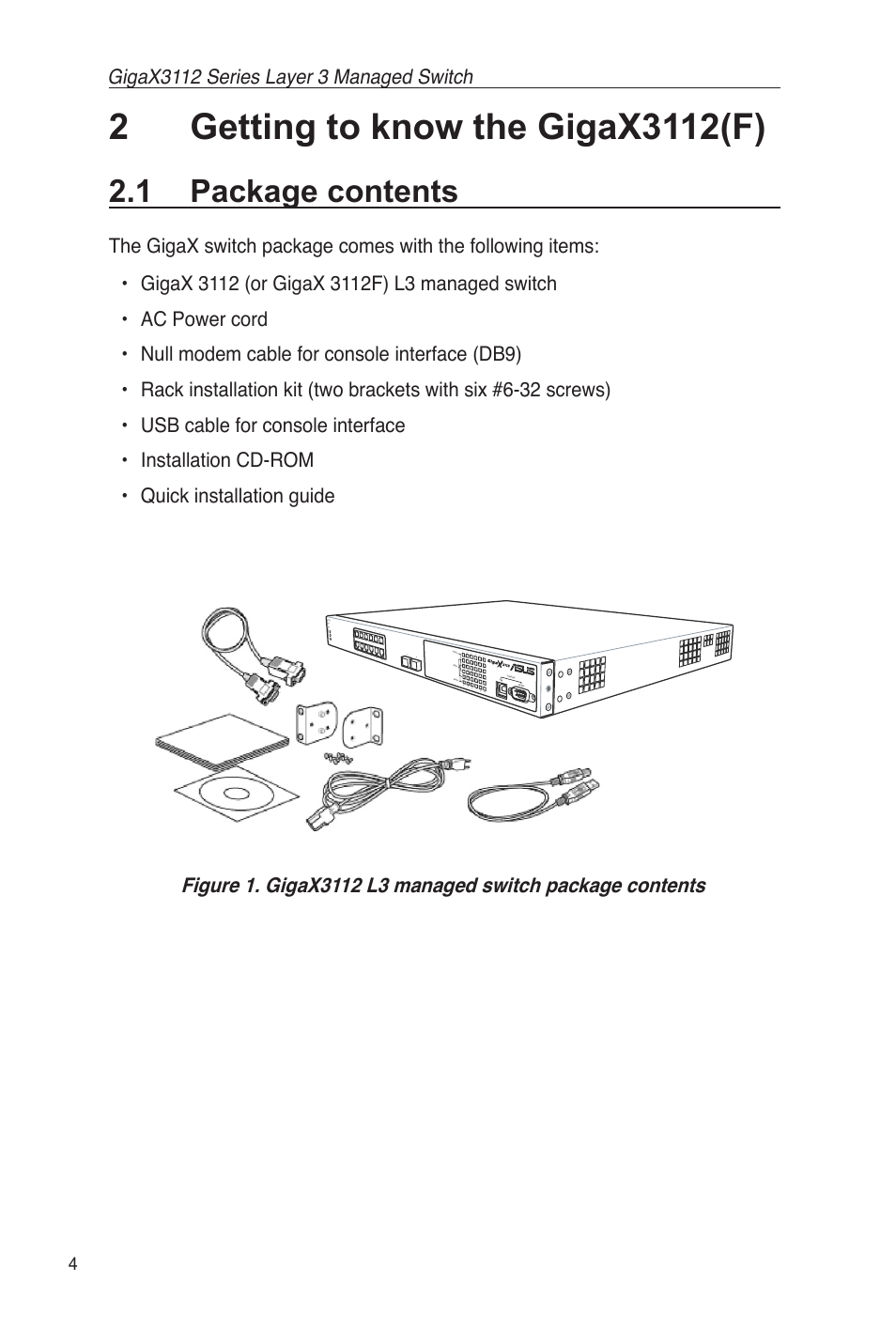 2 getting to know the gigax3112(f), 1 package contents | Asus GigaX3112 User Manual | Page 17 / 118