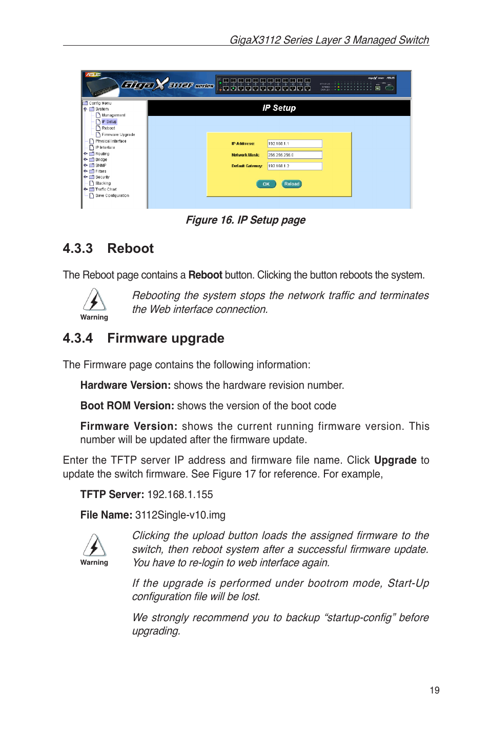 3 reboot 4.3.4 firmware upgrade, 3 reboot, 4 firmware upgrade | Asus GigaX3112 User Manual | Page 32 / 118