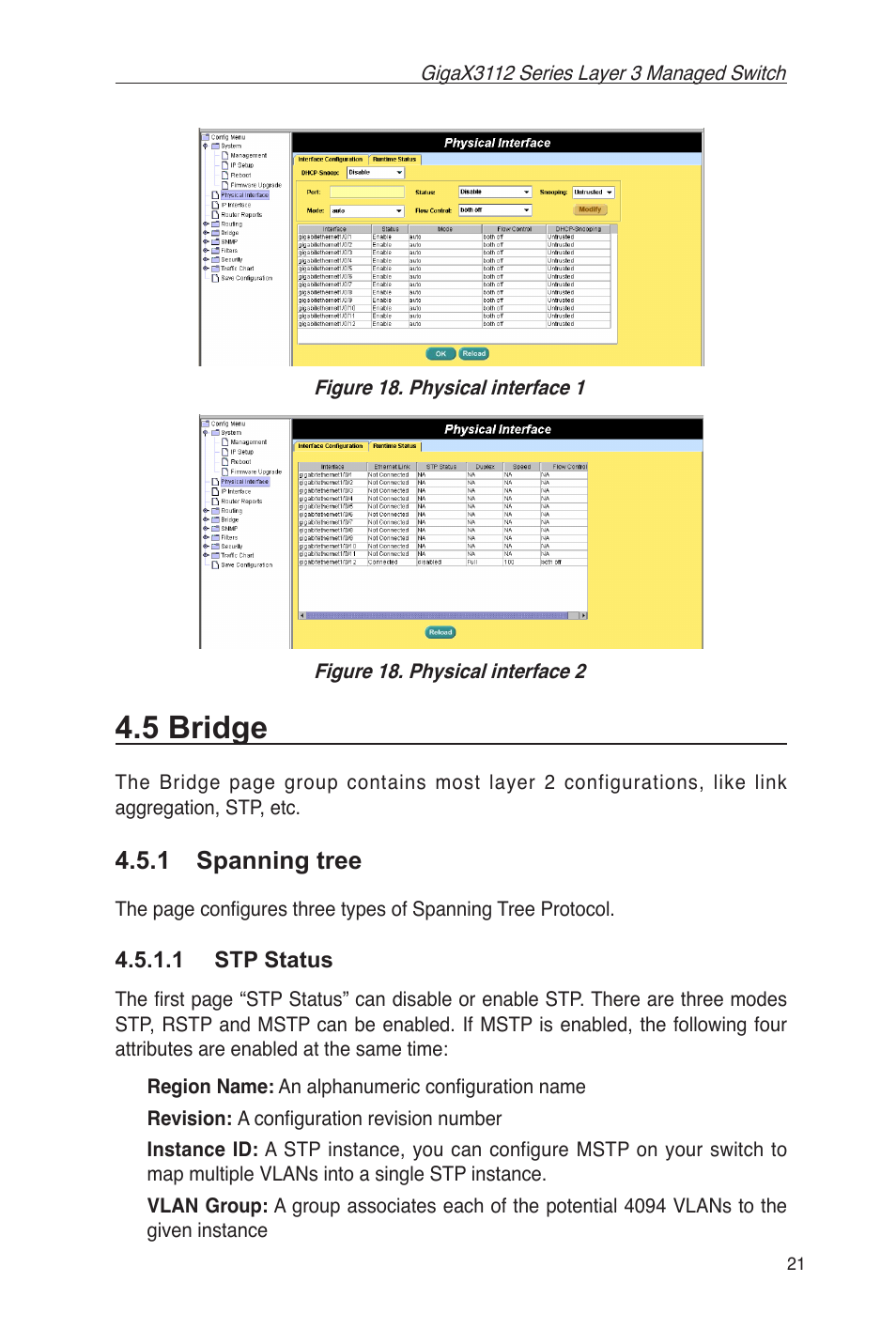 5 bridge, 1 spanning tree, 1 stp status | Asus GigaX3112 User Manual | Page 34 / 118