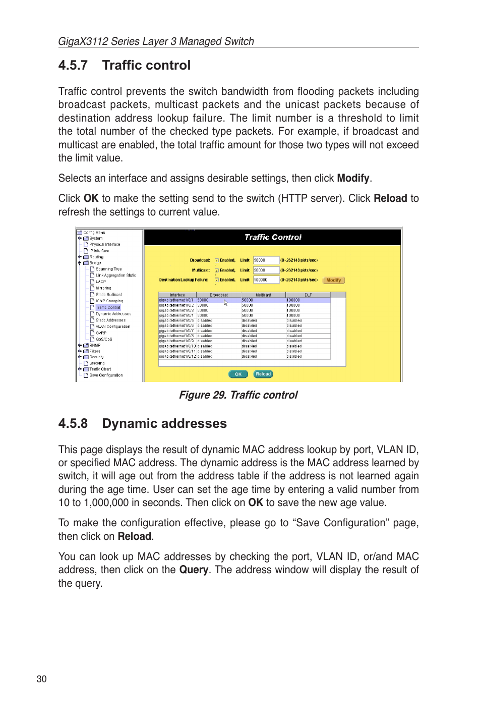 7 trafﬁc control 4.5.8 dynamic addresses, 7 trafﬁc control, 8 dynamic addresses | Asus GigaX3112 User Manual | Page 43 / 118