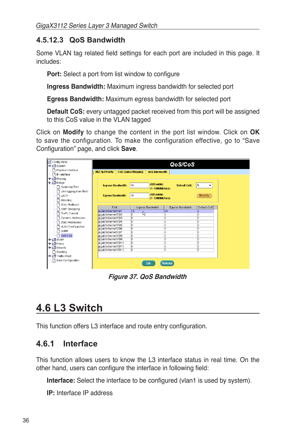 3 qos bandwidth, 6 l3 switch, 1 interface | Asus GigaX3112 User Manual | Page 49 / 118