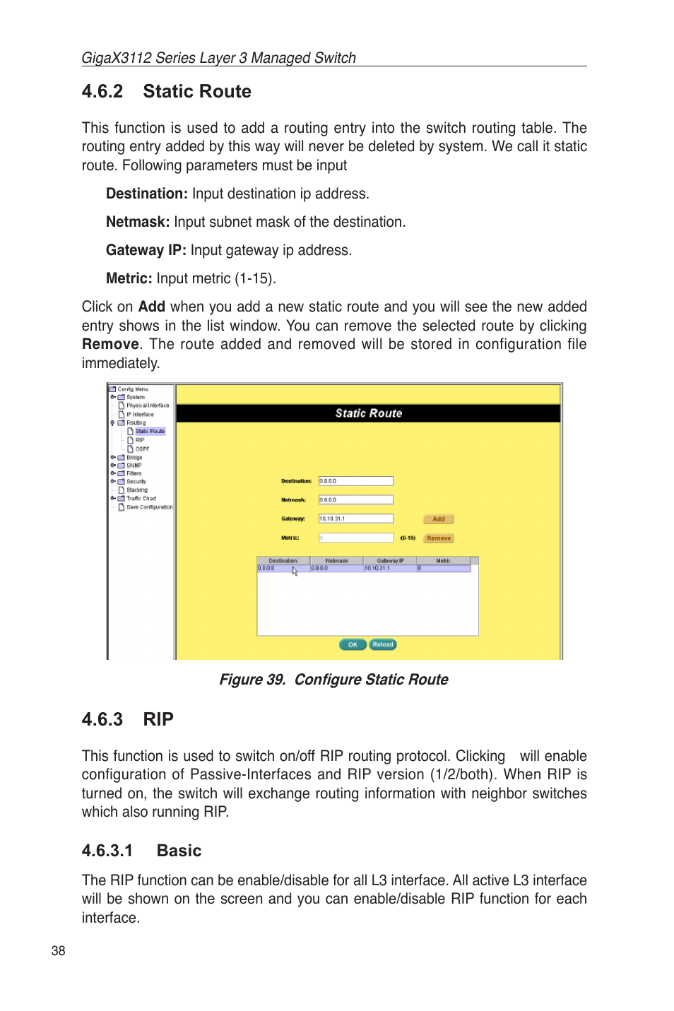 2 static route 4.6.3 rip, 1 basic, 2 static route | 3 rip | Asus GigaX3112 User Manual | Page 51 / 118