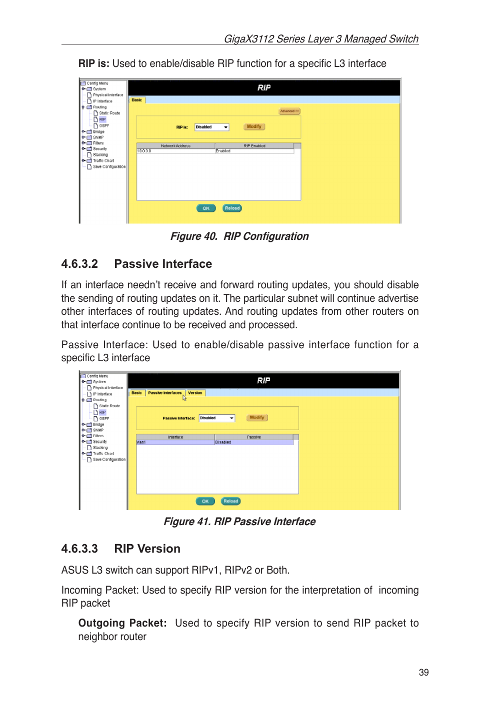 2 passive interface 4.6.3.3 rip version | Asus GigaX3112 User Manual | Page 52 / 118