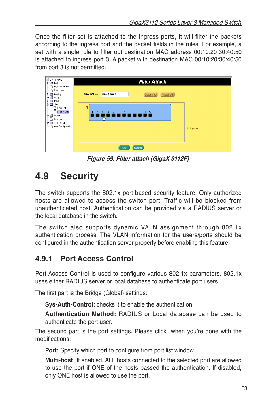 9 security, 1 port access control | Asus GigaX3112 User Manual | Page 66 / 118