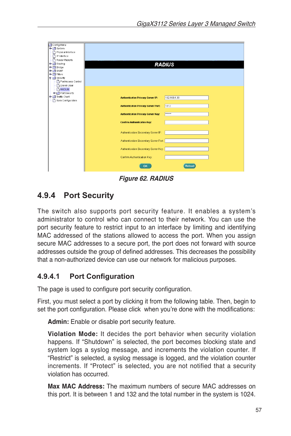 4 port security, 1 port conﬁguration | Asus GigaX3112 User Manual | Page 70 / 118