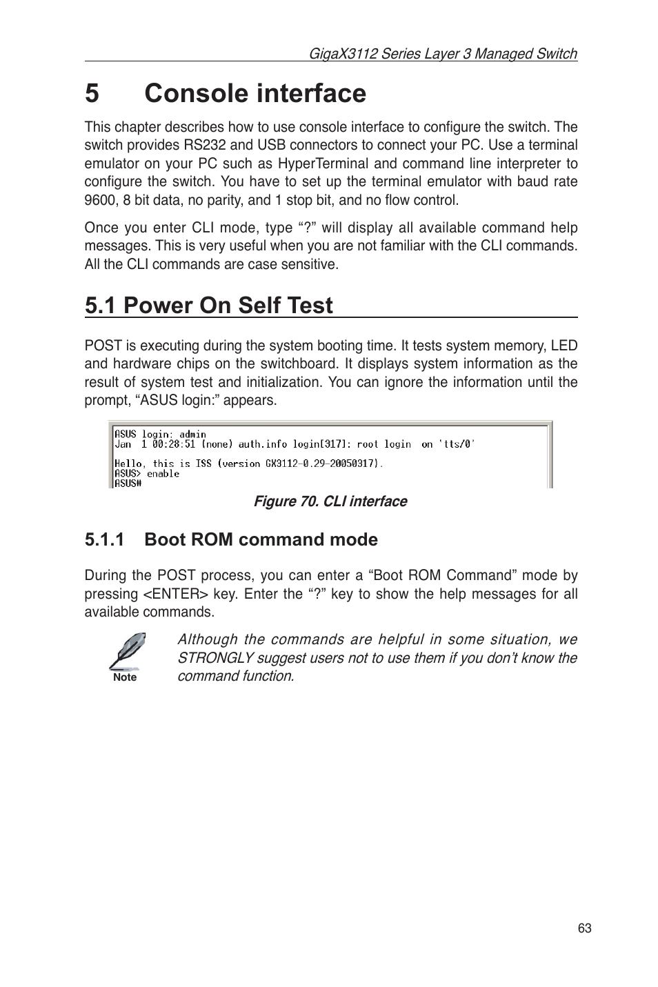 5 console interface, 1 power on self test, 1 boot rom command mode | 5console interface | Asus GigaX3112 User Manual | Page 76 / 118