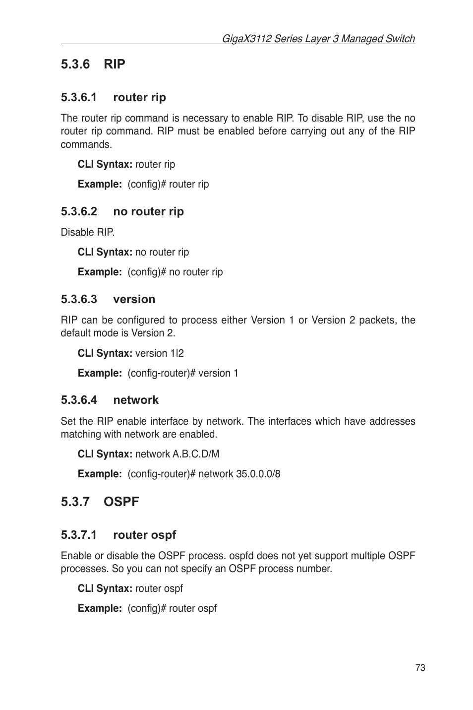 6 rip, 7 ospf, 1 router ospf | Asus GigaX3112 User Manual | Page 86 / 118