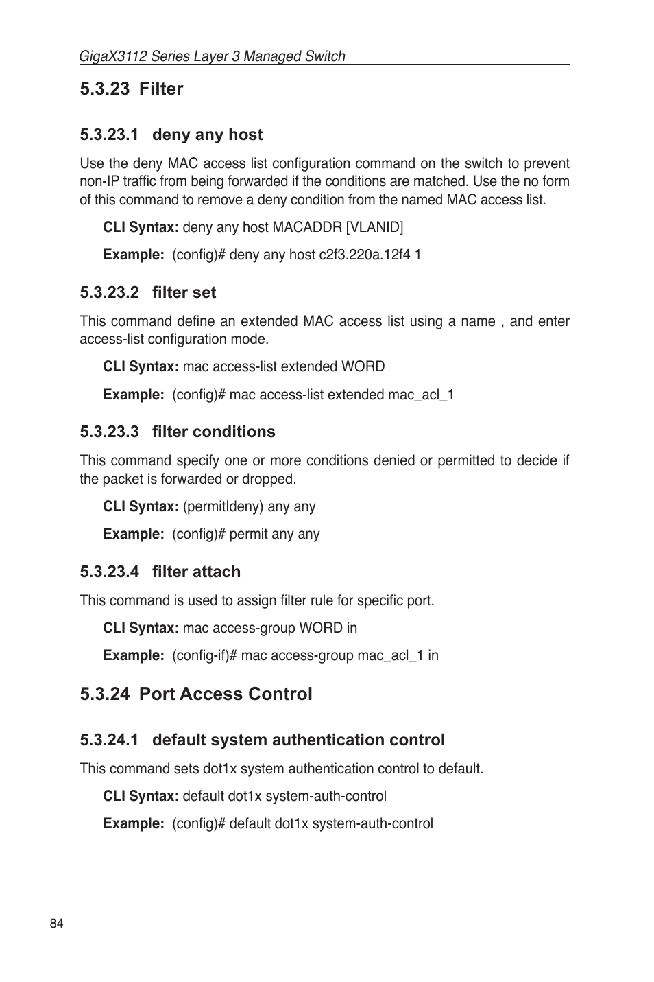 23 filter, 24 port access control, 1 default system authentication control | Asus GigaX3112 User Manual | Page 97 / 118