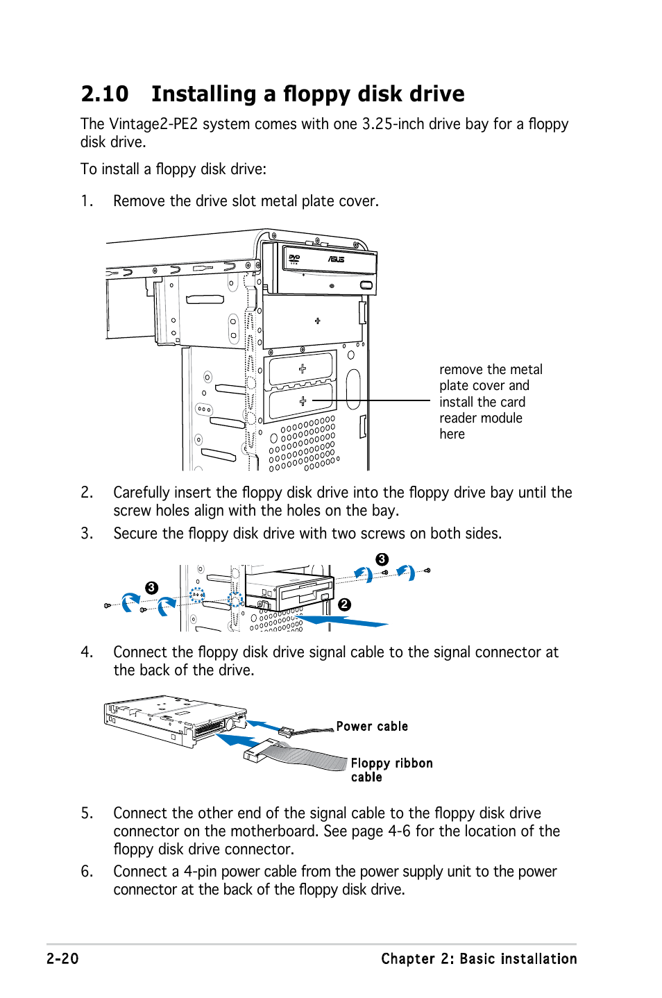 10 installing a floppy disk drive | Asus V3-M2A690G User Manual | Page 38 / 107