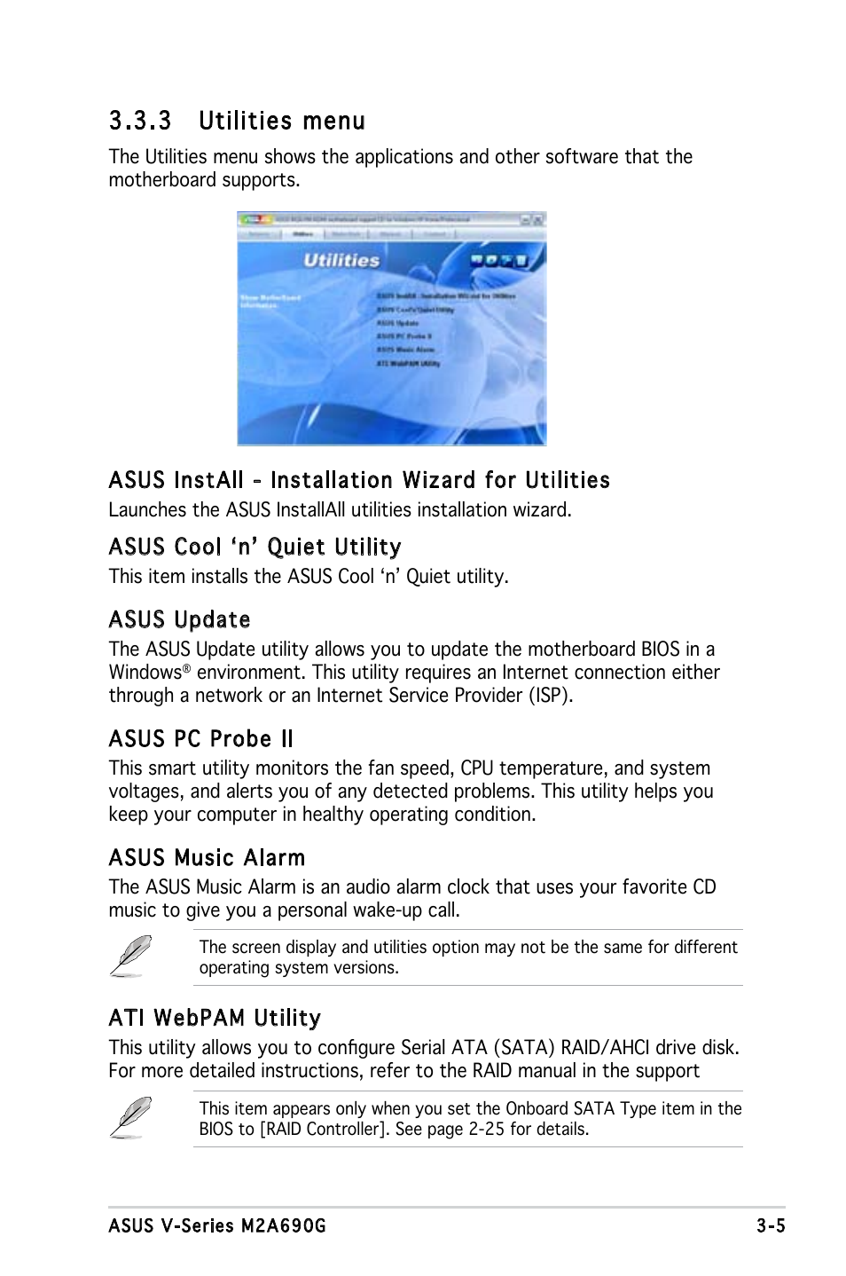 3 utilities menu | Asus V3-M2A690G User Manual | Page 45 / 107