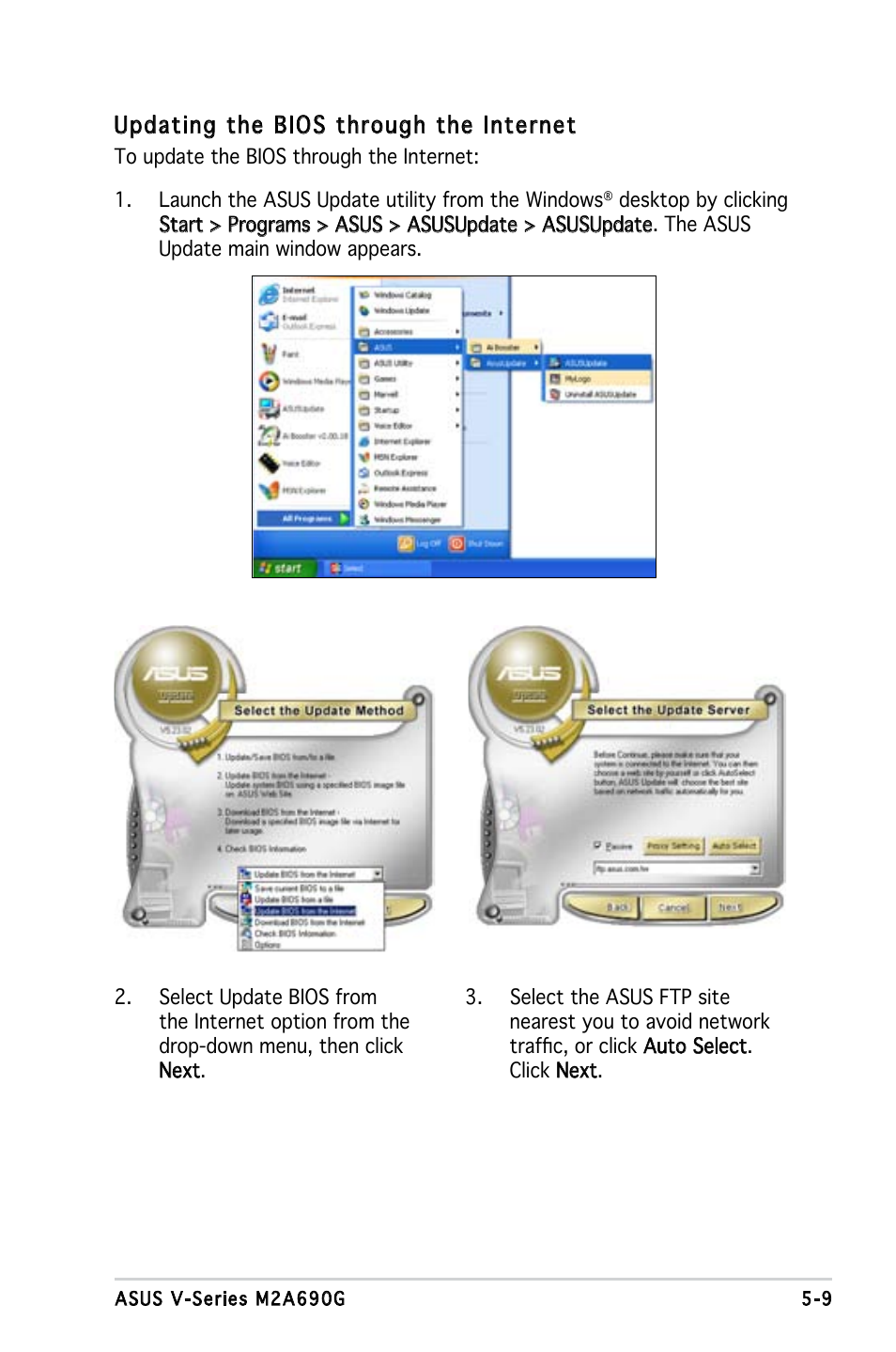 Updating the bios through the internet | Asus V3-M2A690G User Manual | Page 77 / 107