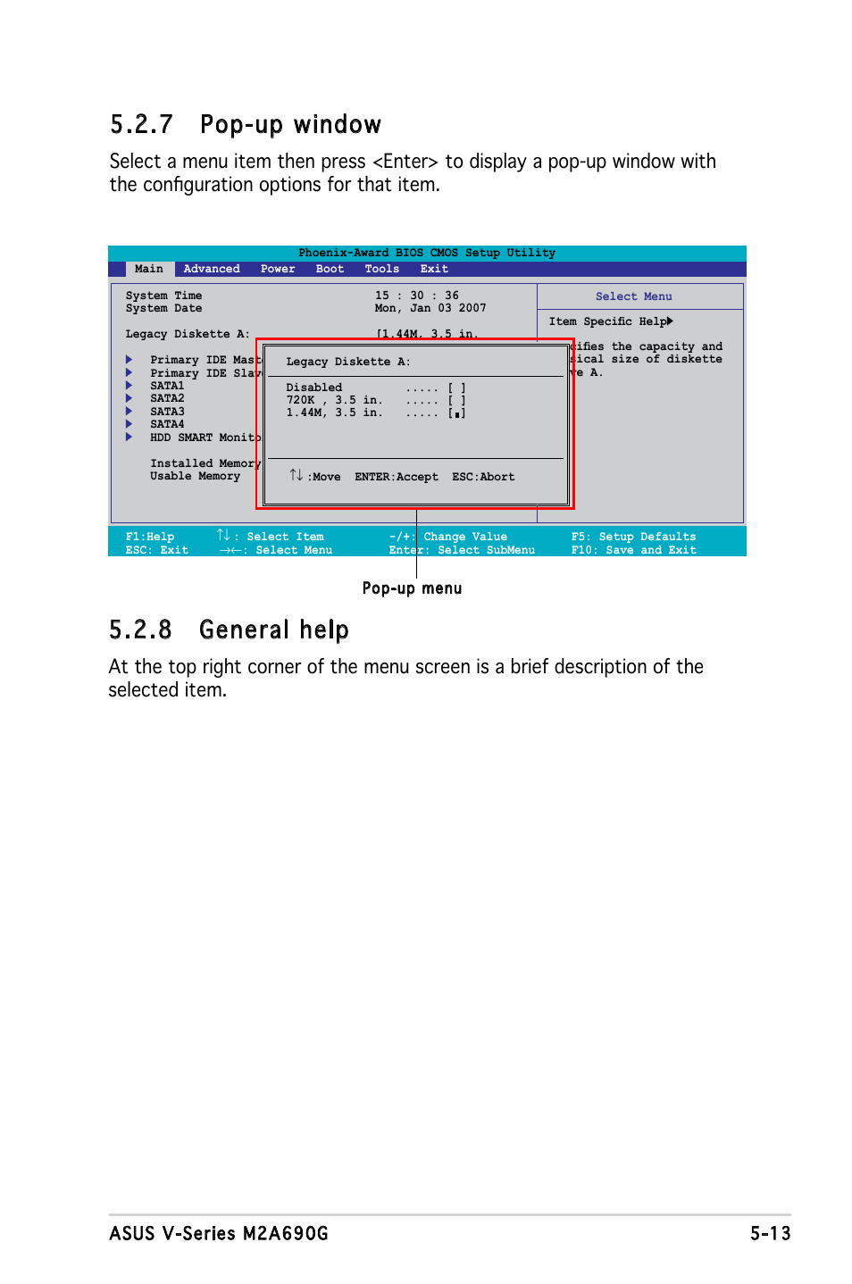 7 pop-up window, 8 general help | Asus V3-M2A690G User Manual | Page 81 / 107