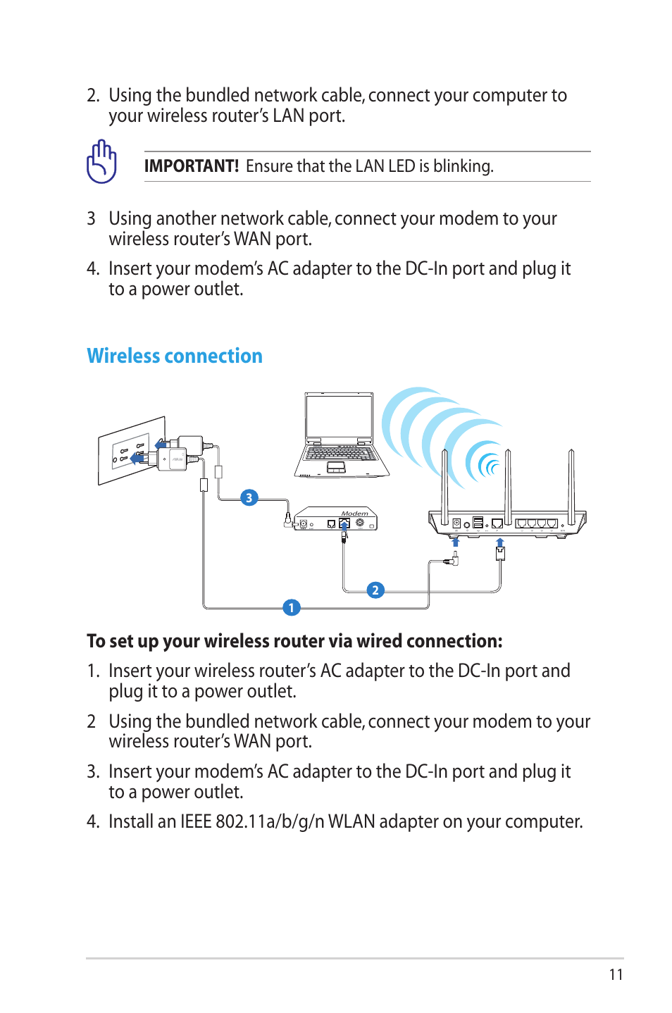 Wireless connection | Asus RT-N66R User Manual | Page 11 / 70
