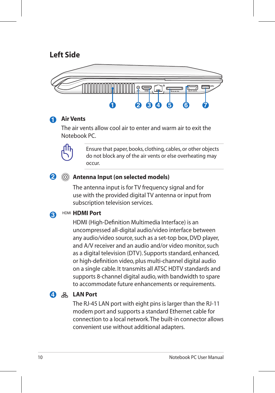 Left side | Asus N53Jq User Manual | Page 10 / 28