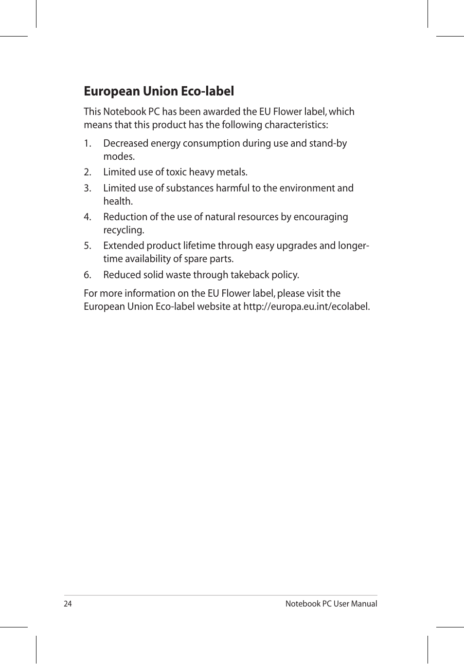 European union eco-label | Asus N53Jq User Manual | Page 24 / 28