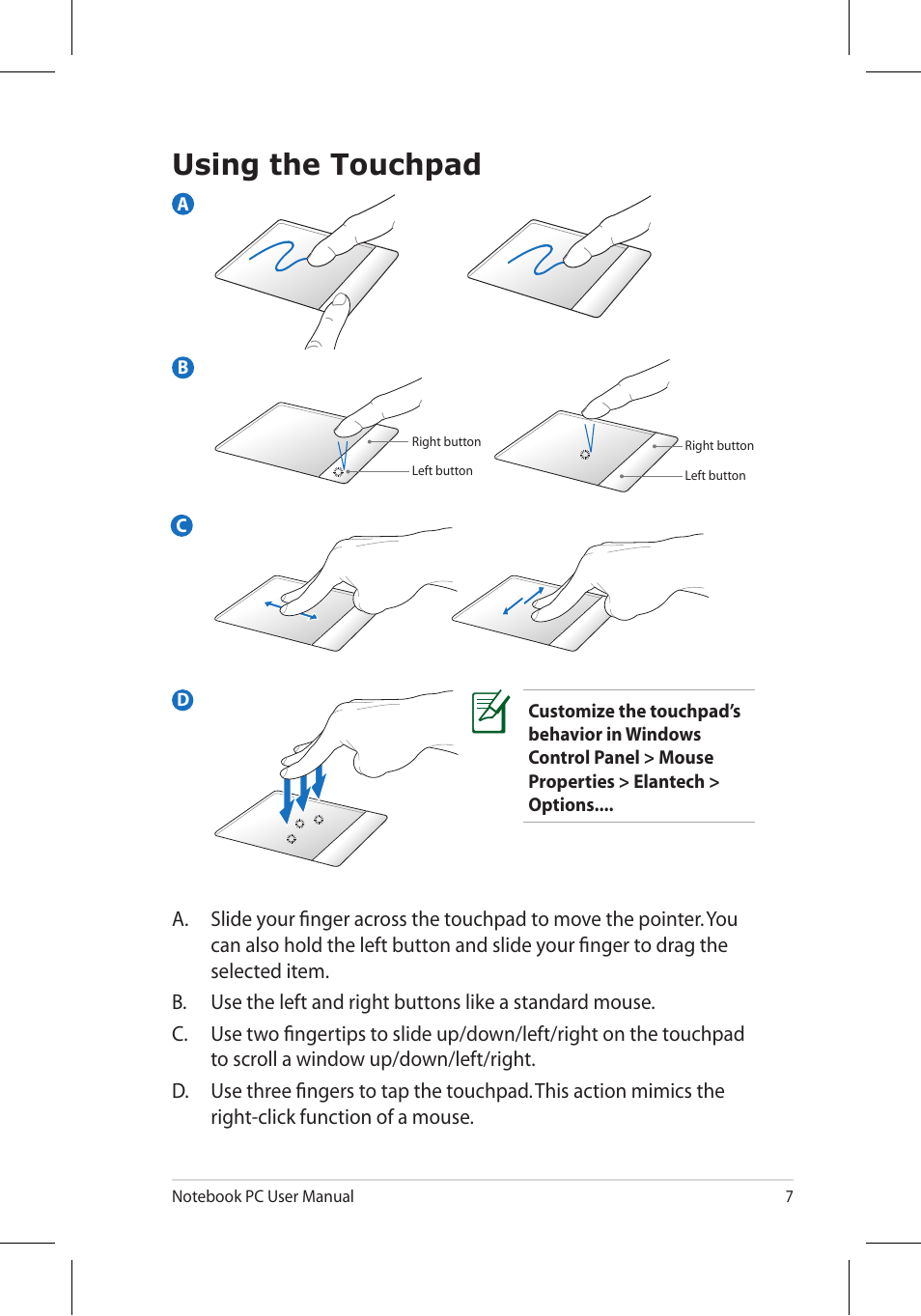 Using the touchpad | Asus N53Jq User Manual | Page 7 / 28