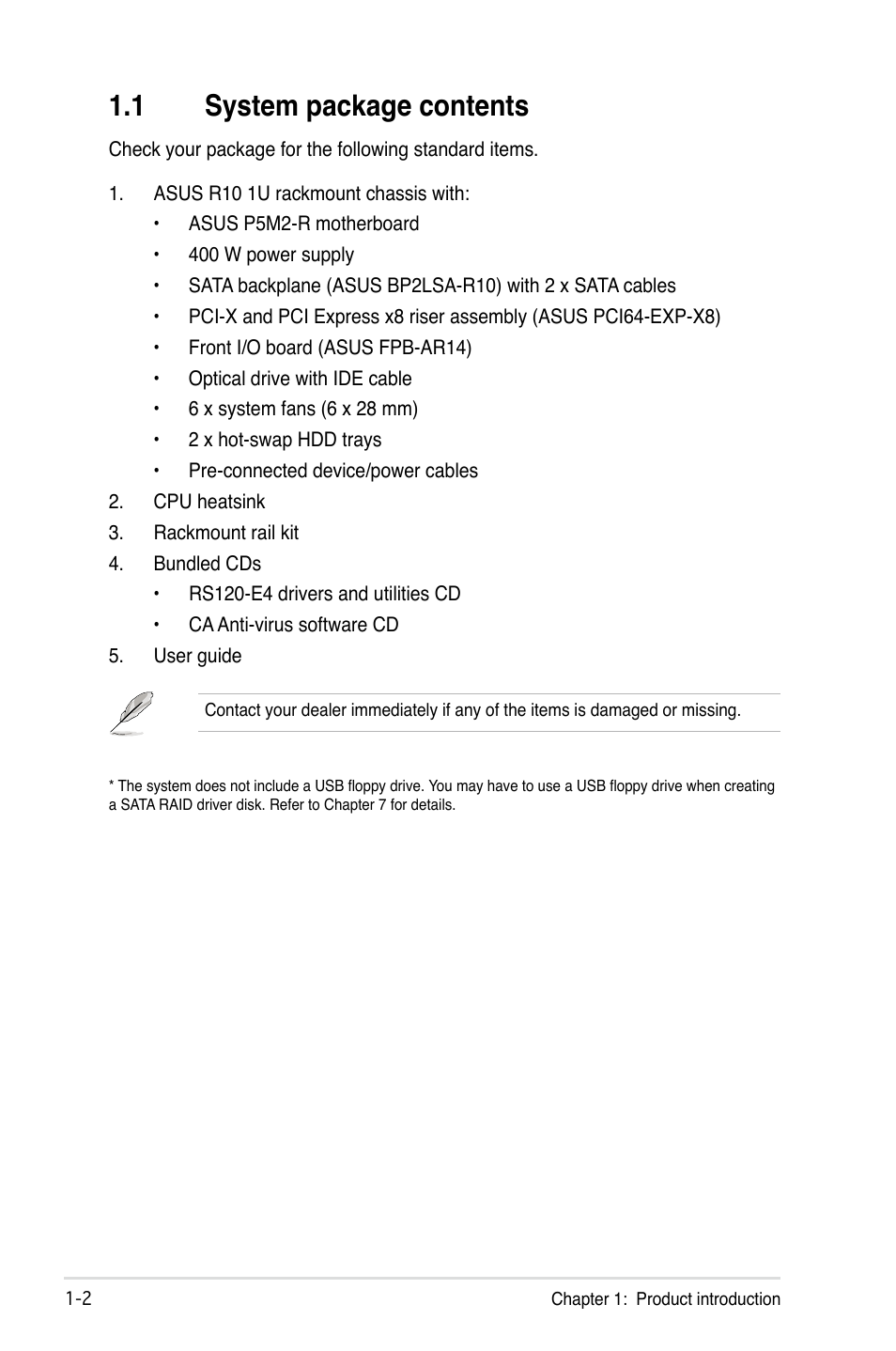 1 system package contents | Asus RS120-E4/PA2 User Manual | Page 12 / 166