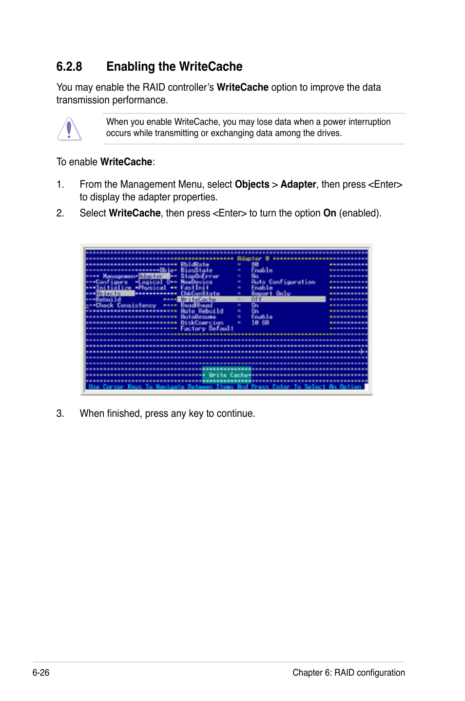 8 enabling the writecache | Asus RS120-E4/PA2 User Manual | Page 132 / 166