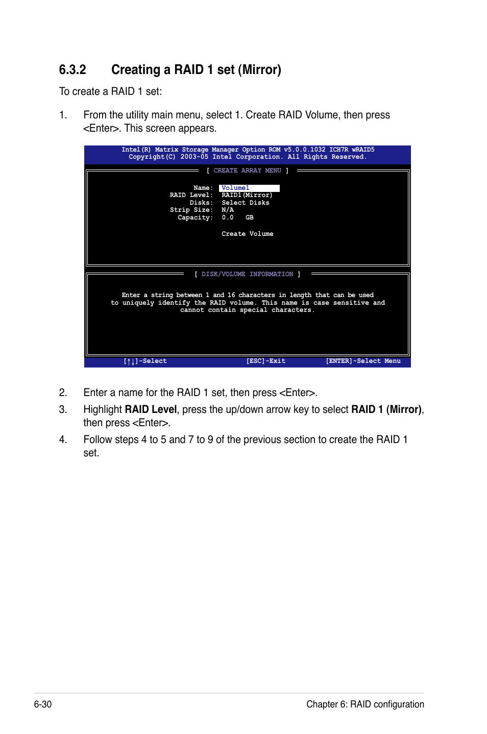 2 creating a raid 1 set (mirror) | Asus RS120-E4/PA2 User Manual | Page 136 / 166