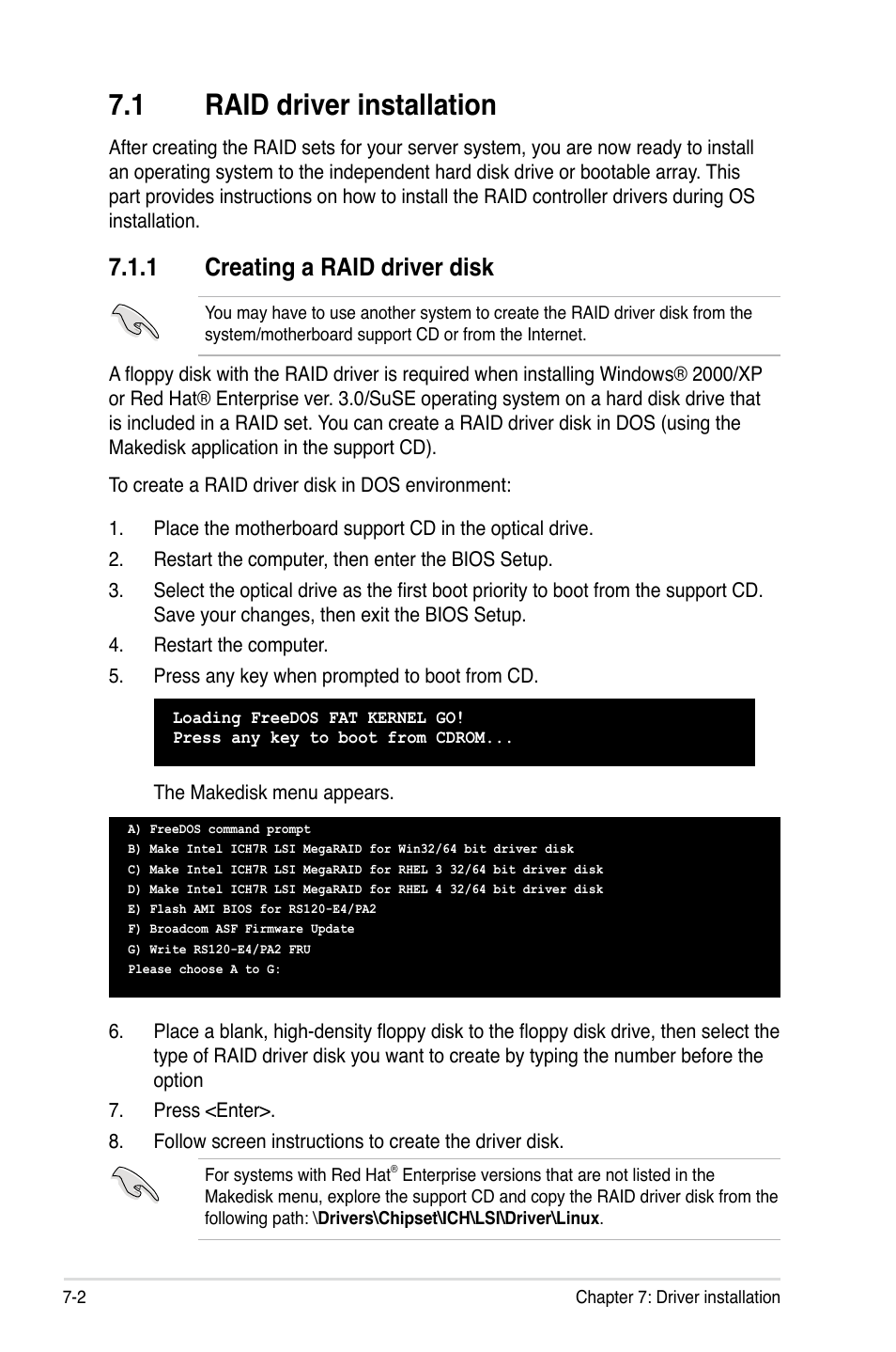 1 raid driver installation, 1 creating a raid driver disk | Asus RS120-E4/PA2 User Manual | Page 142 / 166