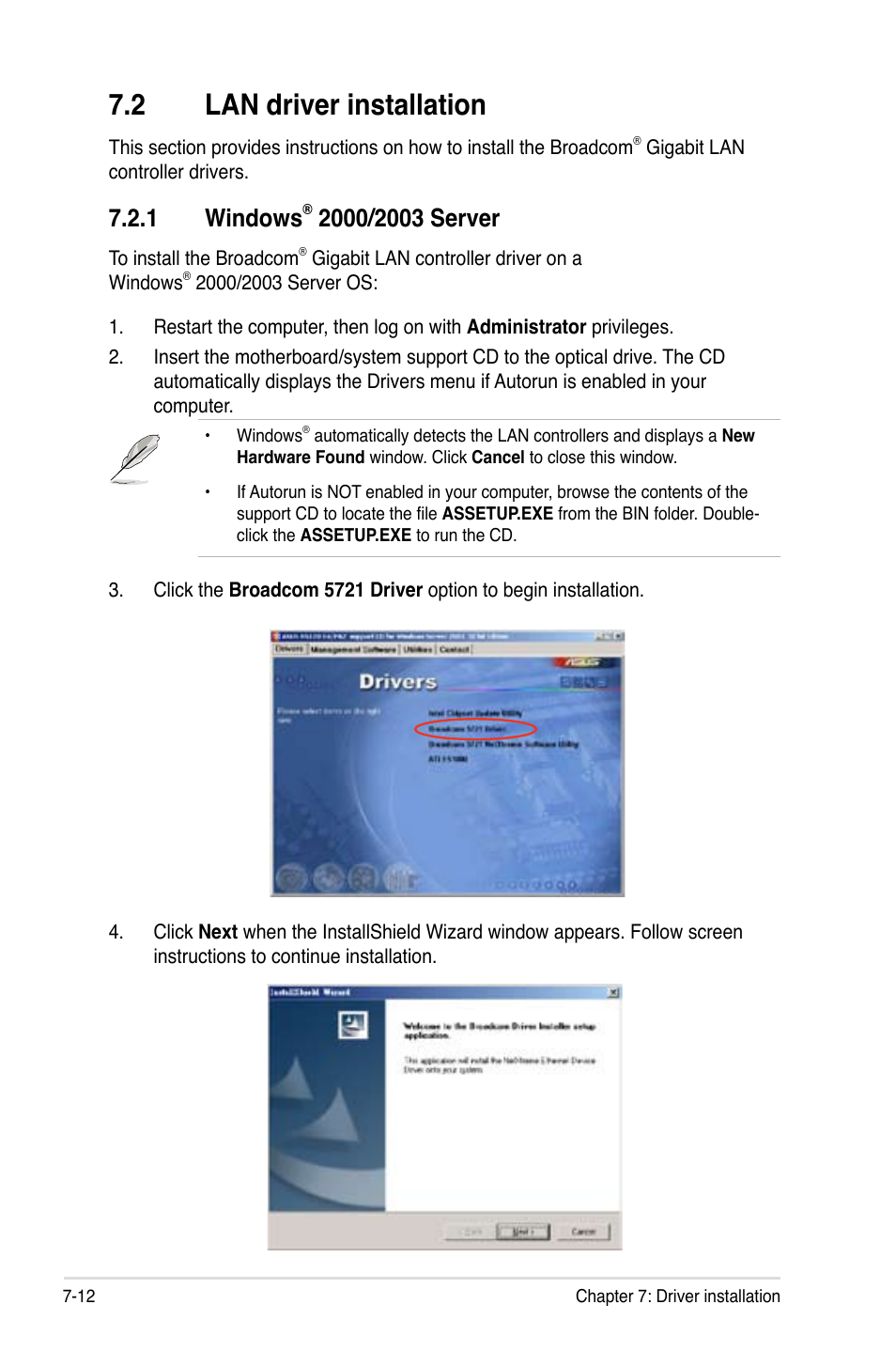 2 lan driver installation, 1 windows | Asus RS120-E4/PA2 User Manual | Page 152 / 166