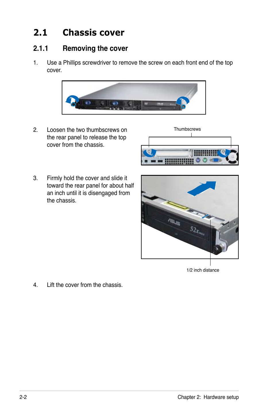 1 chassis cover, 1 removing the cover | Asus RS120-E4/PA2 User Manual | Page 18 / 166
