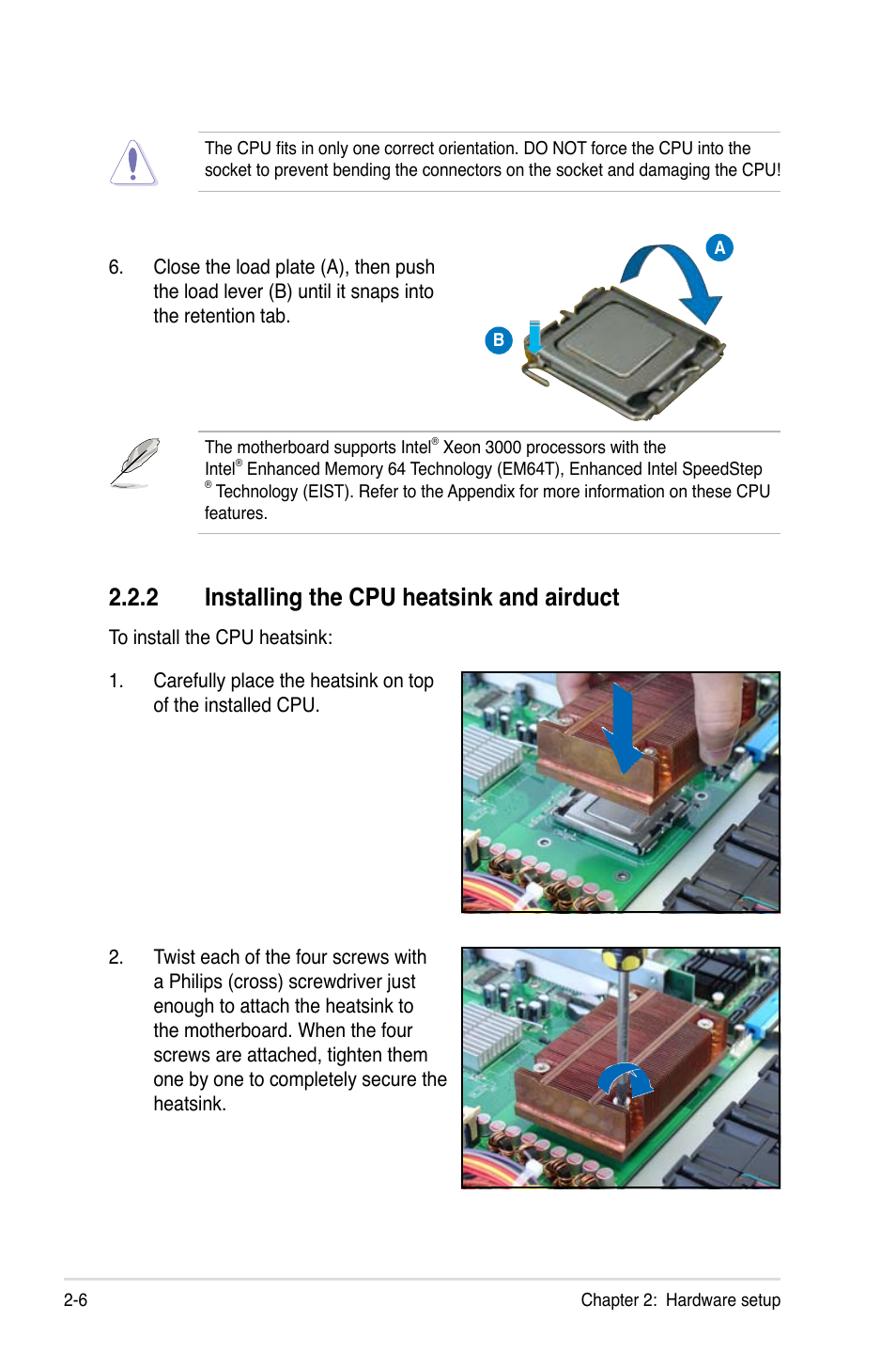 2 installing the cpu heatsink and airduct | Asus RS120-E4/PA2 User Manual | Page 22 / 166