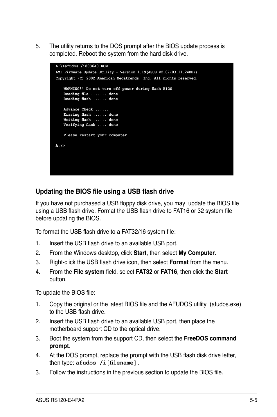 Updating the bios file using a usb flash drive | Asus RS120-E4/PA2 User Manual | Page 69 / 166