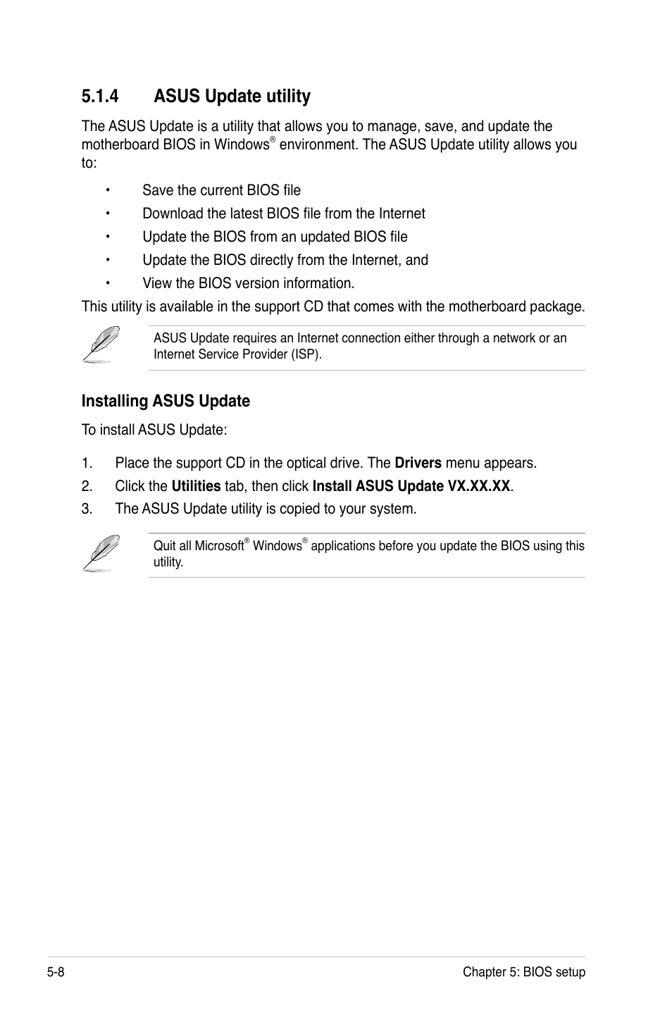 4 asus update utility, Installing asus update | Asus RS120-E4/PA2 User Manual | Page 72 / 166