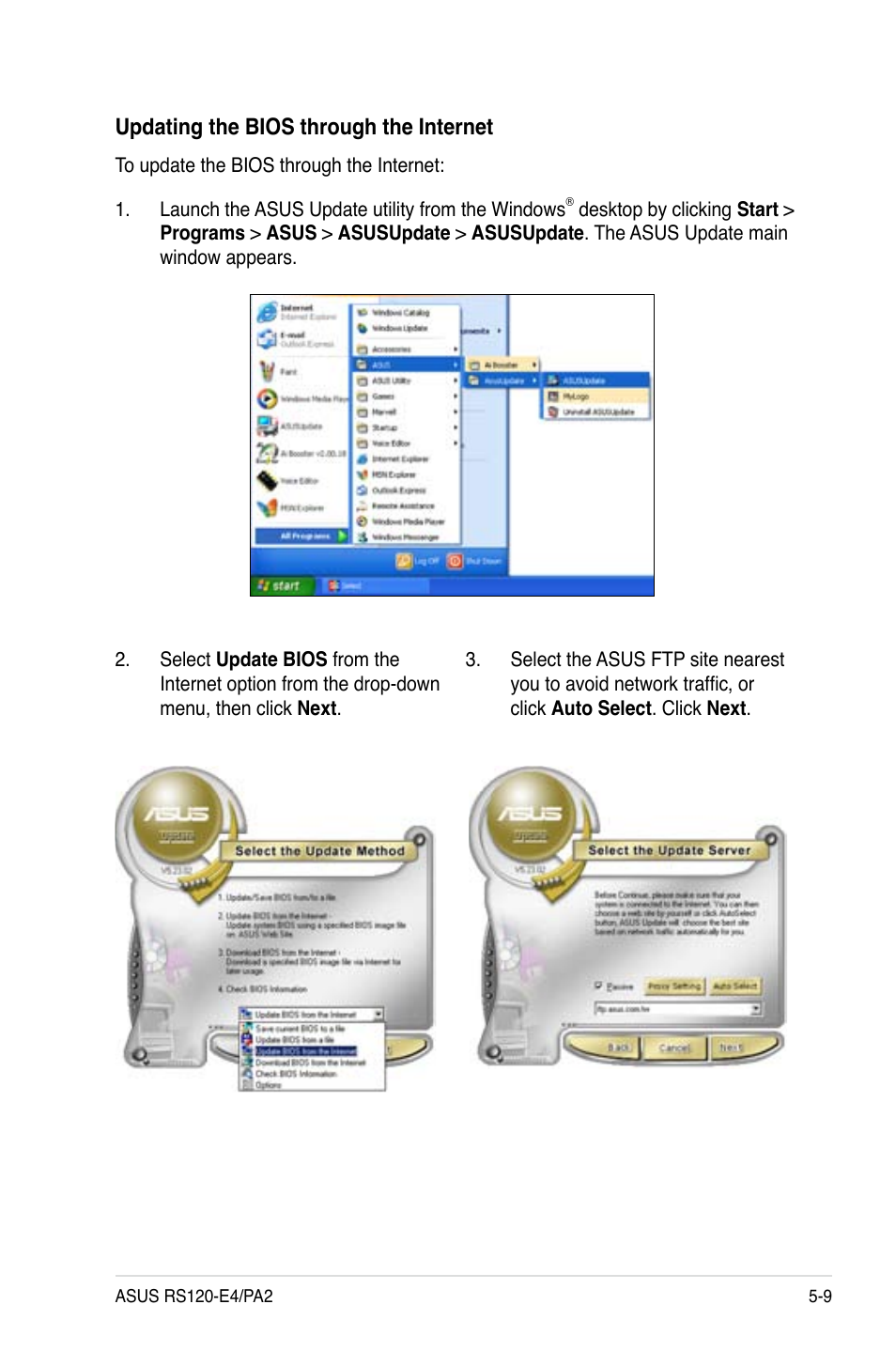 Updating the bios through the internet | Asus RS120-E4/PA2 User Manual | Page 73 / 166