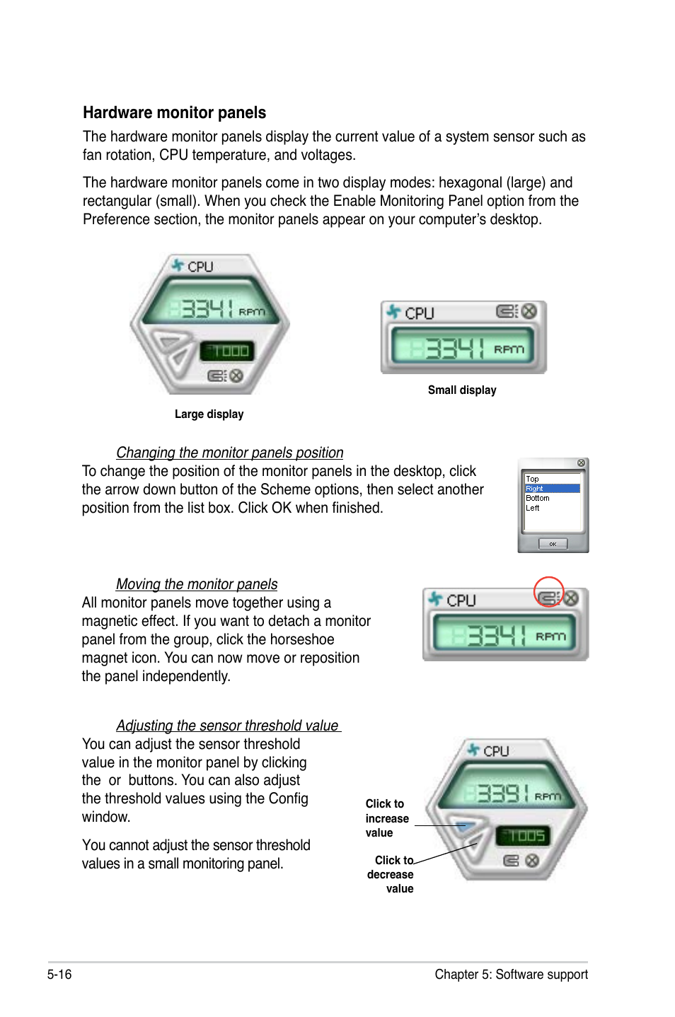 Hardware monitor panels | Asus P5Q SE/R User Manual | Page 122 / 150