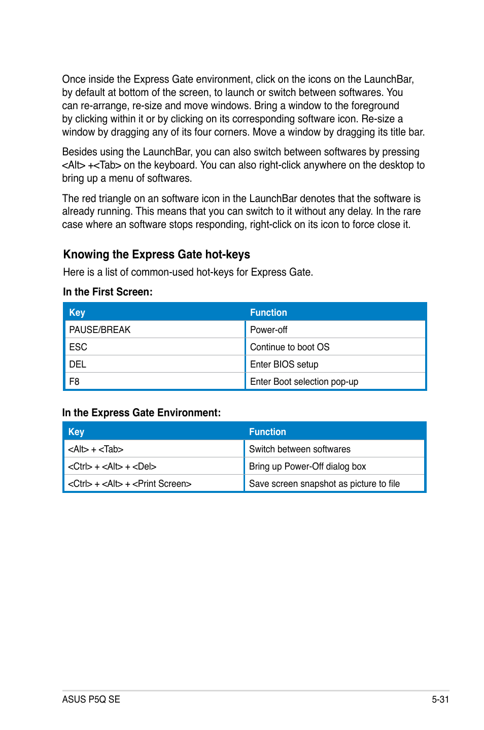 Knowing the express gate hot-keys | Asus P5Q SE/R User Manual | Page 137 / 150