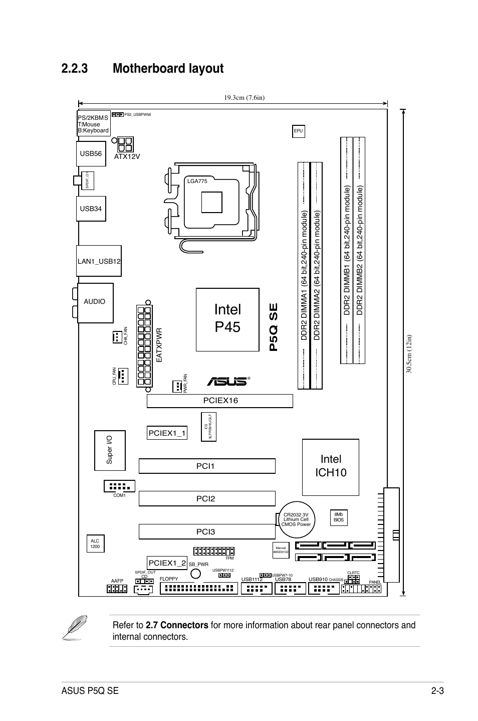 3 motherboard layout, Intel p45, Intel ich10 | P5q se, Asus p5q se 2-3 | Asus P5Q SE/R User Manual | Page 27 / 150