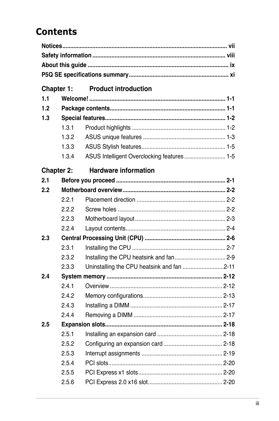 Asus P5Q SE/R User Manual | Page 3 / 150