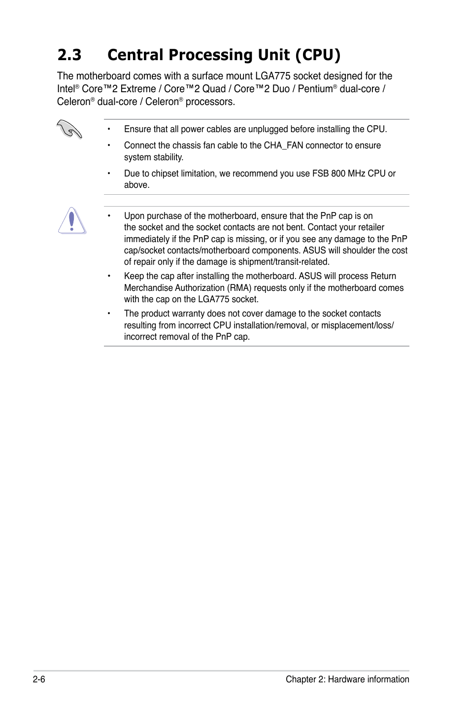 3 central processing unit (cpu) | Asus P5Q SE/R User Manual | Page 30 / 150