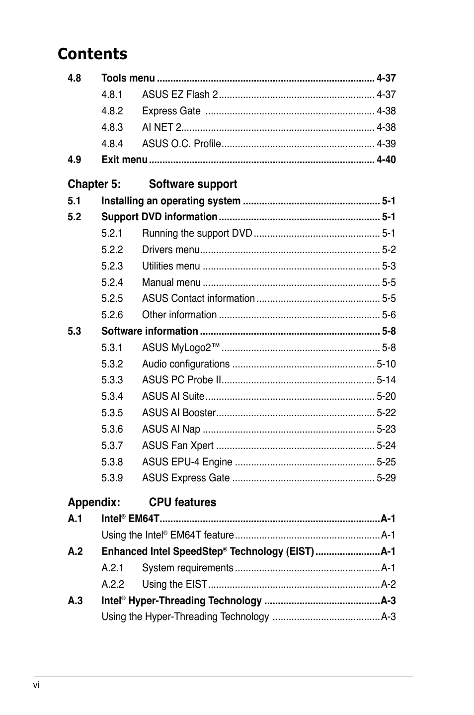 Asus P5Q SE/R User Manual | Page 6 / 150