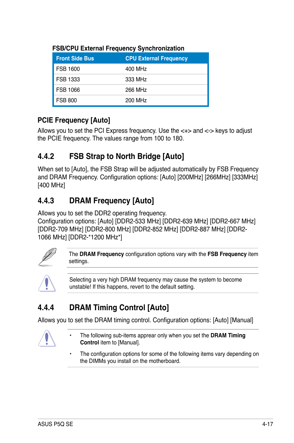 2 fsb strap to north bridge [auto, 3 dram frequency [auto, 4 dram timing control [auto | Asus P5Q SE/R User Manual | Page 81 / 150